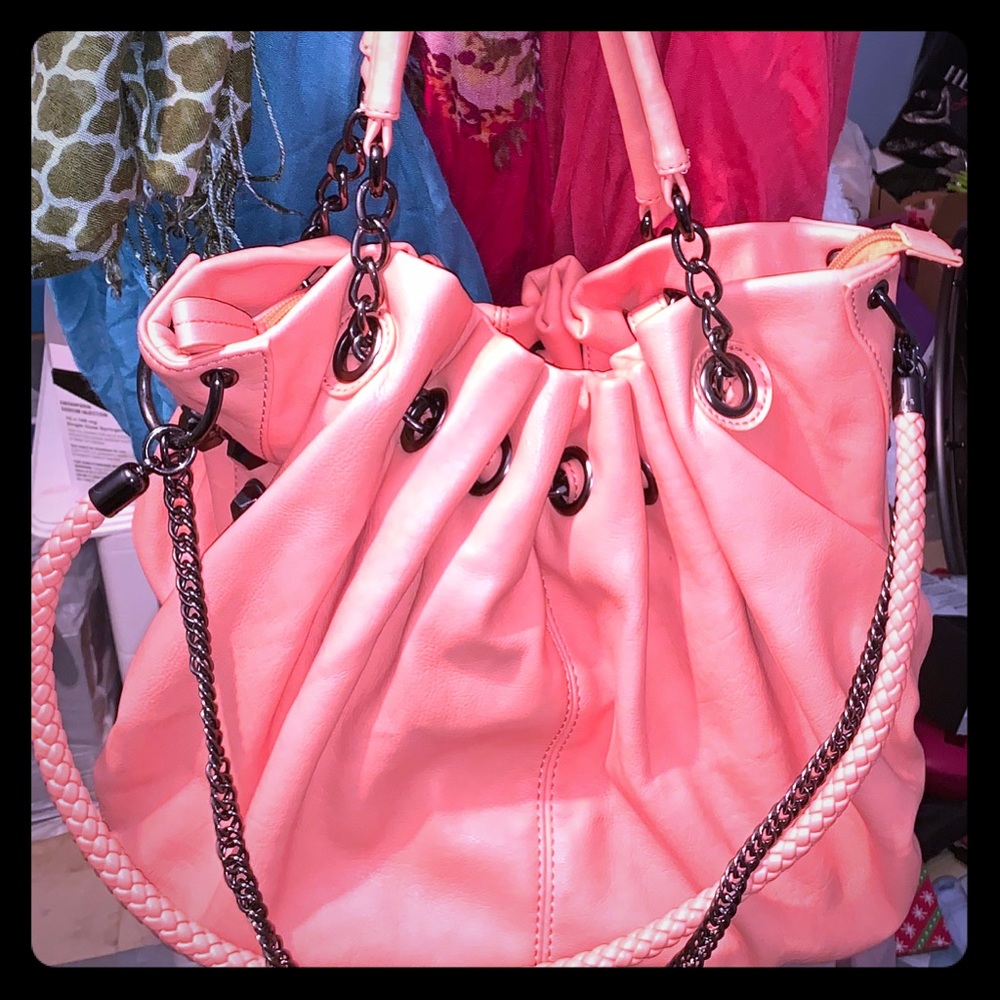 COPY - Coral, boho, arm bag. 11 inch depth.